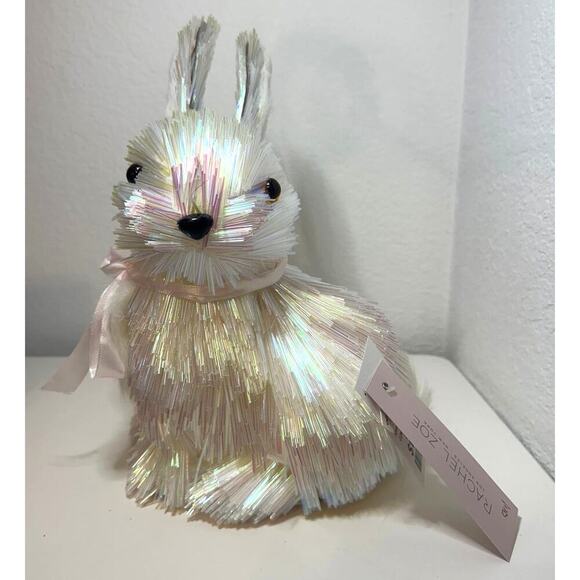 Rachel Zoe Pearlescent Straw EASTER BUNNY With Pink BOW - Picture 1 of 7